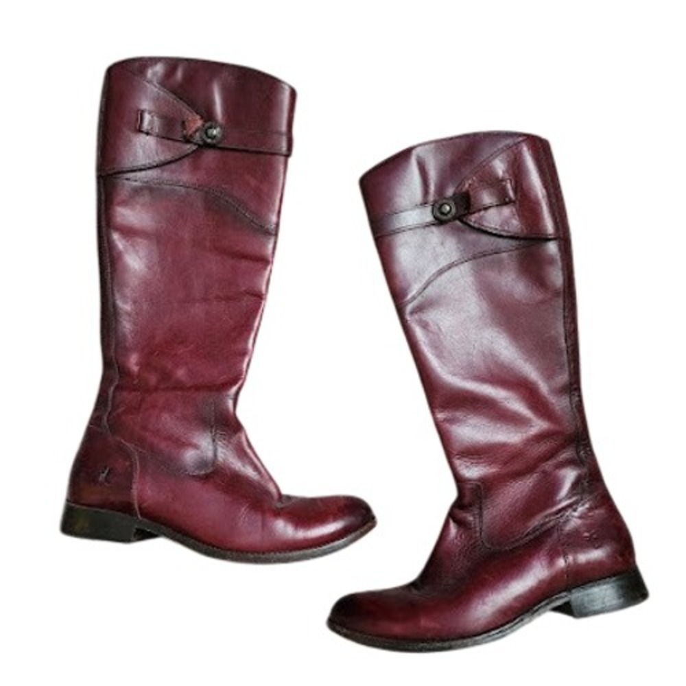 Frye Molly Button Tall Leather Riding Boots Bordeaux Burgundy Women's Size 9.5 B